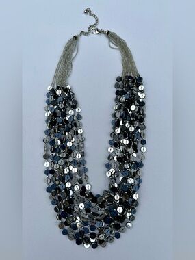CHICO'S Black Silver Sequin Torsade Necklace – Multi-Strand Statement Necklace